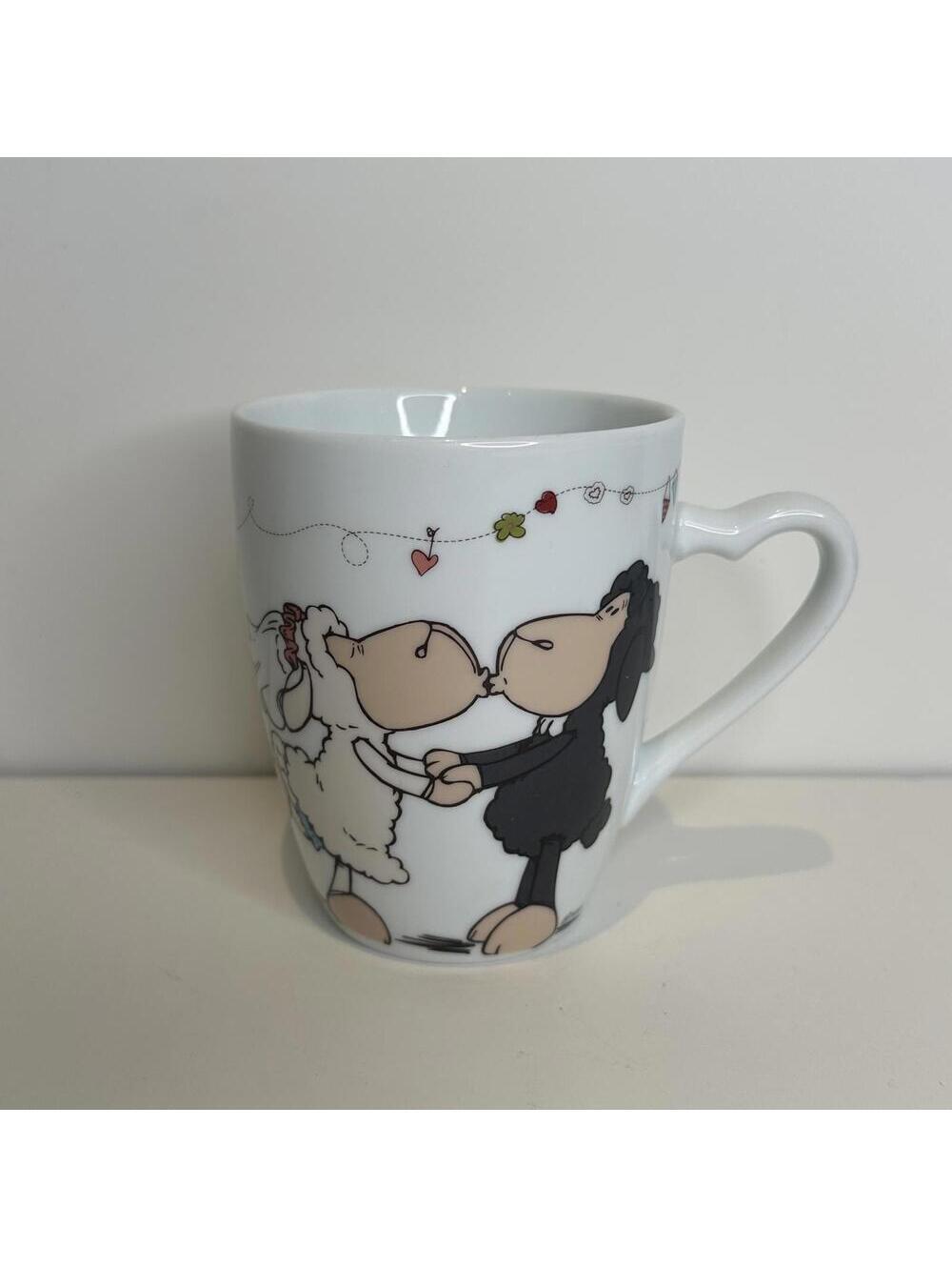 Vintage Just Married Wedding Mug with Sheep Couple Design